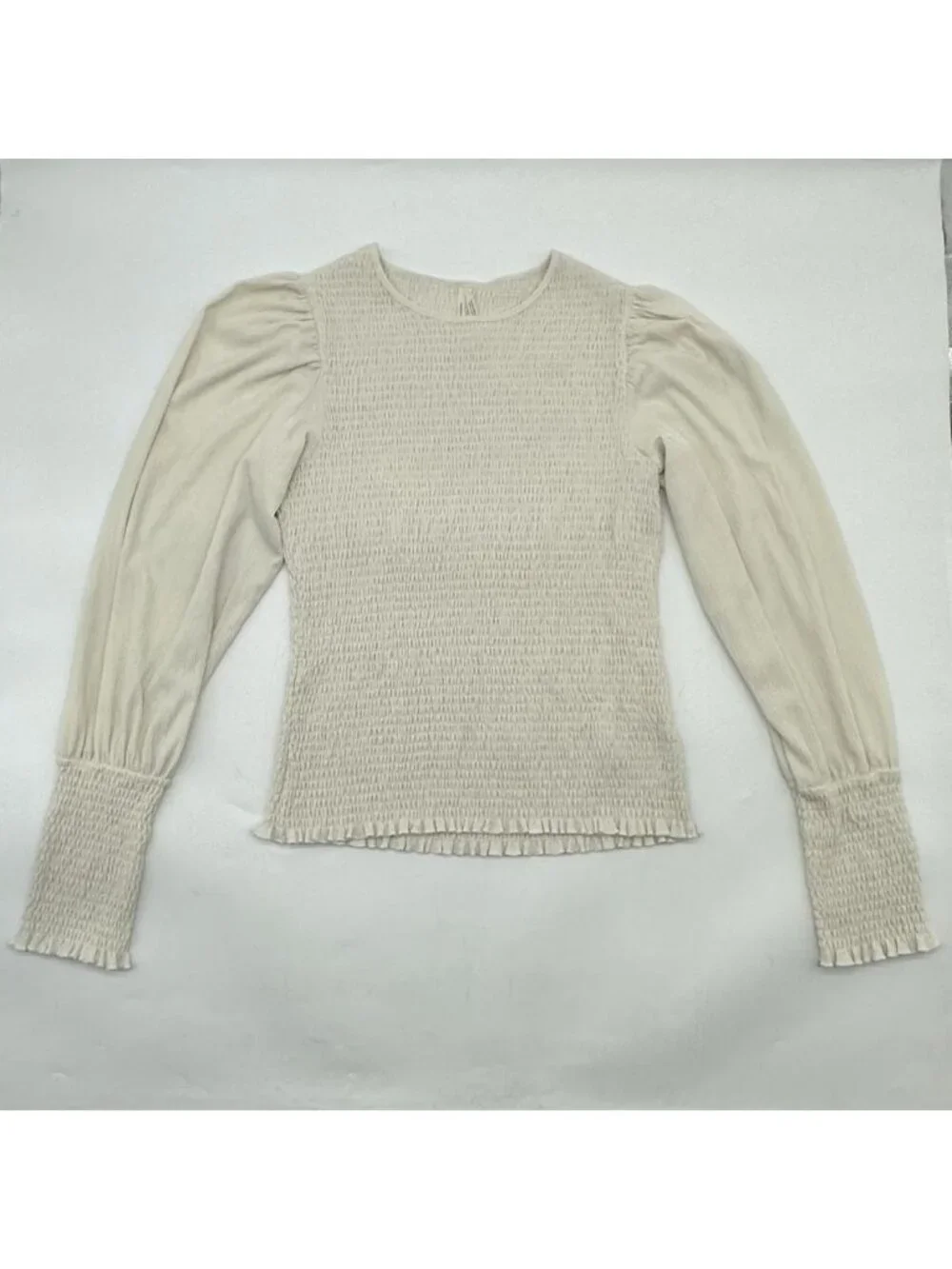 By Anthropologie Women's Size XL Ivory Cream Smocked Long Puff Sleeve Blouse Top